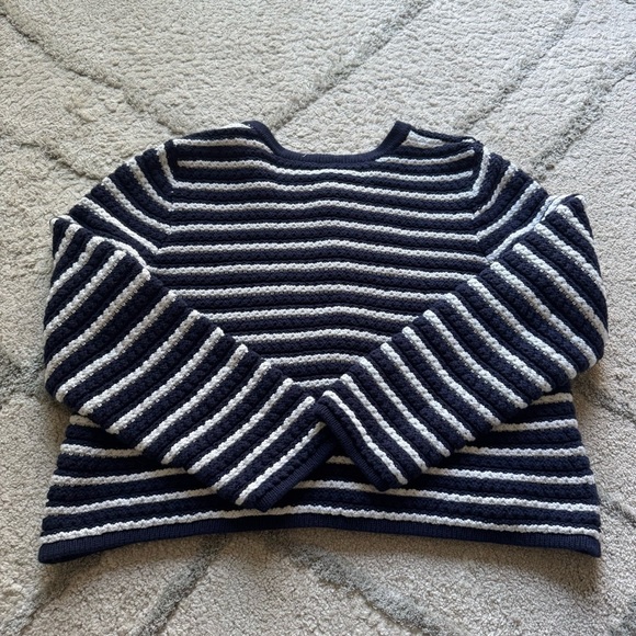 Gap sweater jacket navy blue white striped gold buttons cotton knit preppy XXL - Picture 2 of 10